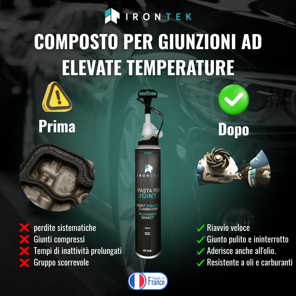 IRONTEK Pasta Sigillante Motore Nera 200ml IT112 | -50°C +250°C | Resistente a Olio e Carburanti | Carter Pompa Testata | Elastomerica
