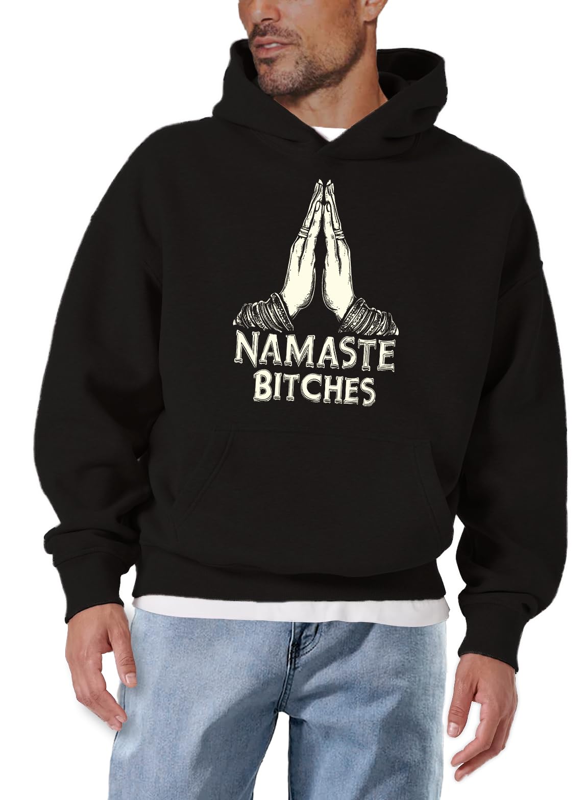 MAKAYA Sudadera con Capucha Hombre Buda Namaste - diseño Zen Espiritual Retro
