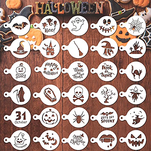 Outus 30 Pieces Halloween Cookie Stencils Reusable...