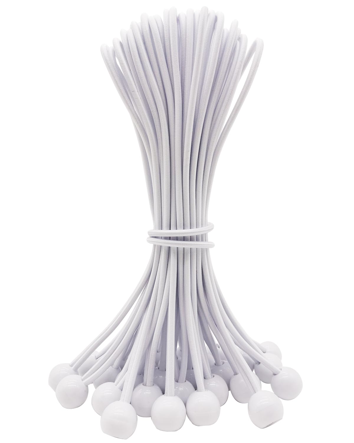 WMZOBH Tarpaulin Bungee Balls 10 Inch, 25 Pcs Bungee Cord with Balls Waterproof, Small Bungee Cords Heavy Duty, Short, Elastic, Tie-Down, Adjustable Flag Bungees (White)