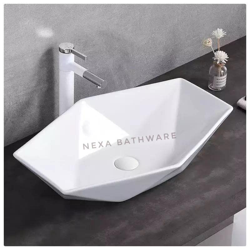 Nexa Bathware DIAMOND CUT Ceramic Wash Basin | Luxurious Wash basin Table Top Bathroom Sink Wash BASIN SUPER WHITE Colour With High Temprature (22 x 14.5 x 6 INCH) GEM (B0BQMMHWLL) Amazon Price History, Amazon Price Tracker
