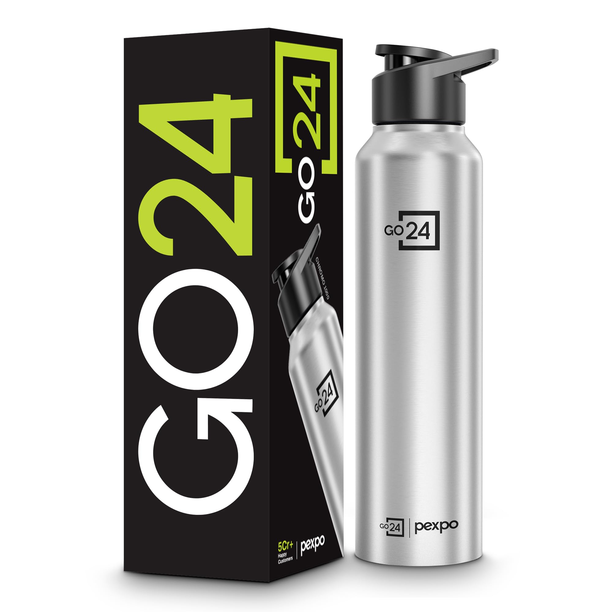 Go24 pexpo Stainless Steel Water Bottle 1 ltr Chromo Silver