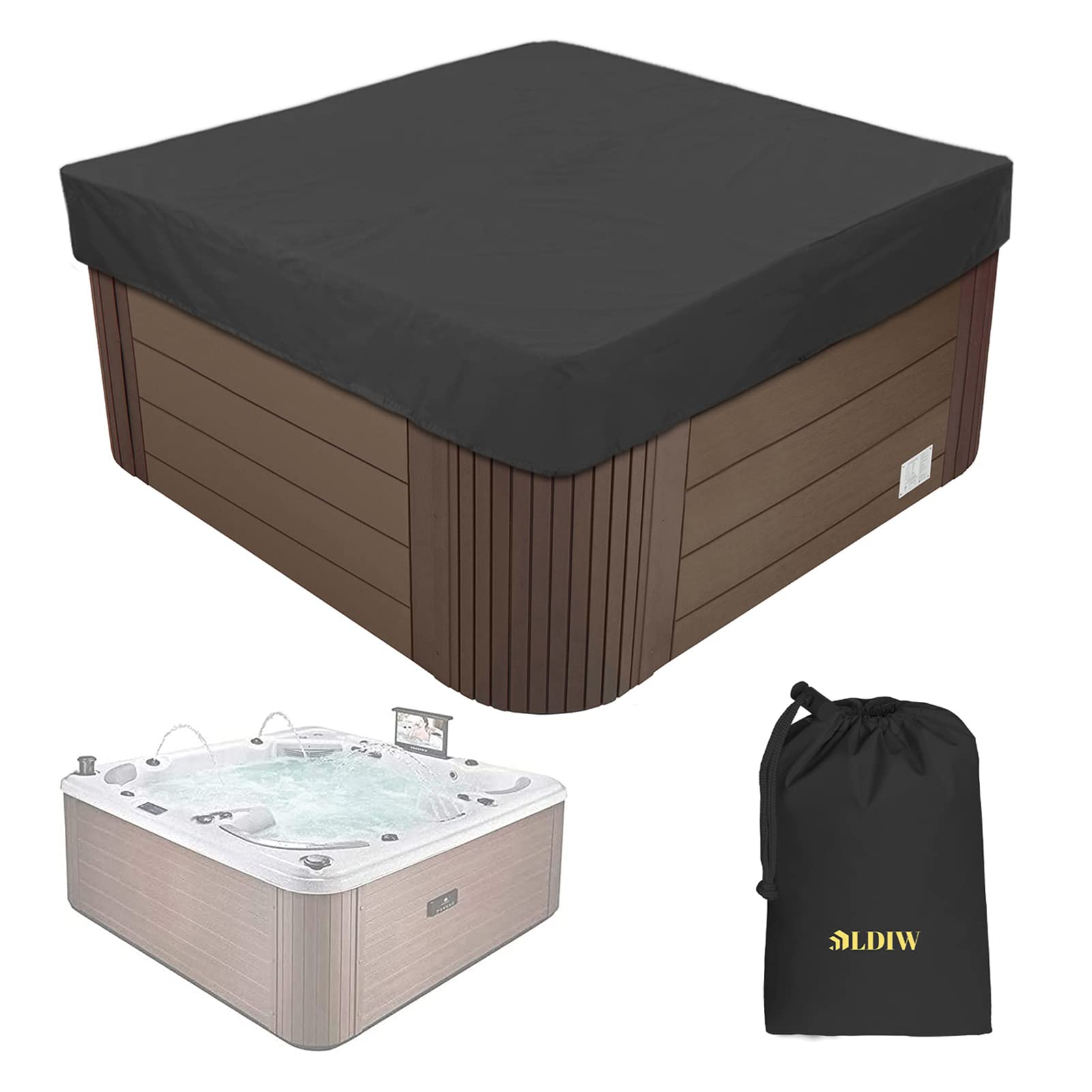 LDIW Square Tubs All Weather Winter Covers Heavy Duty 210D Polyester Oxford Waterproof Anti-UV SPA Cover For Hot Tub Outdoor Furniture,Black,231 * 231 * 30CM