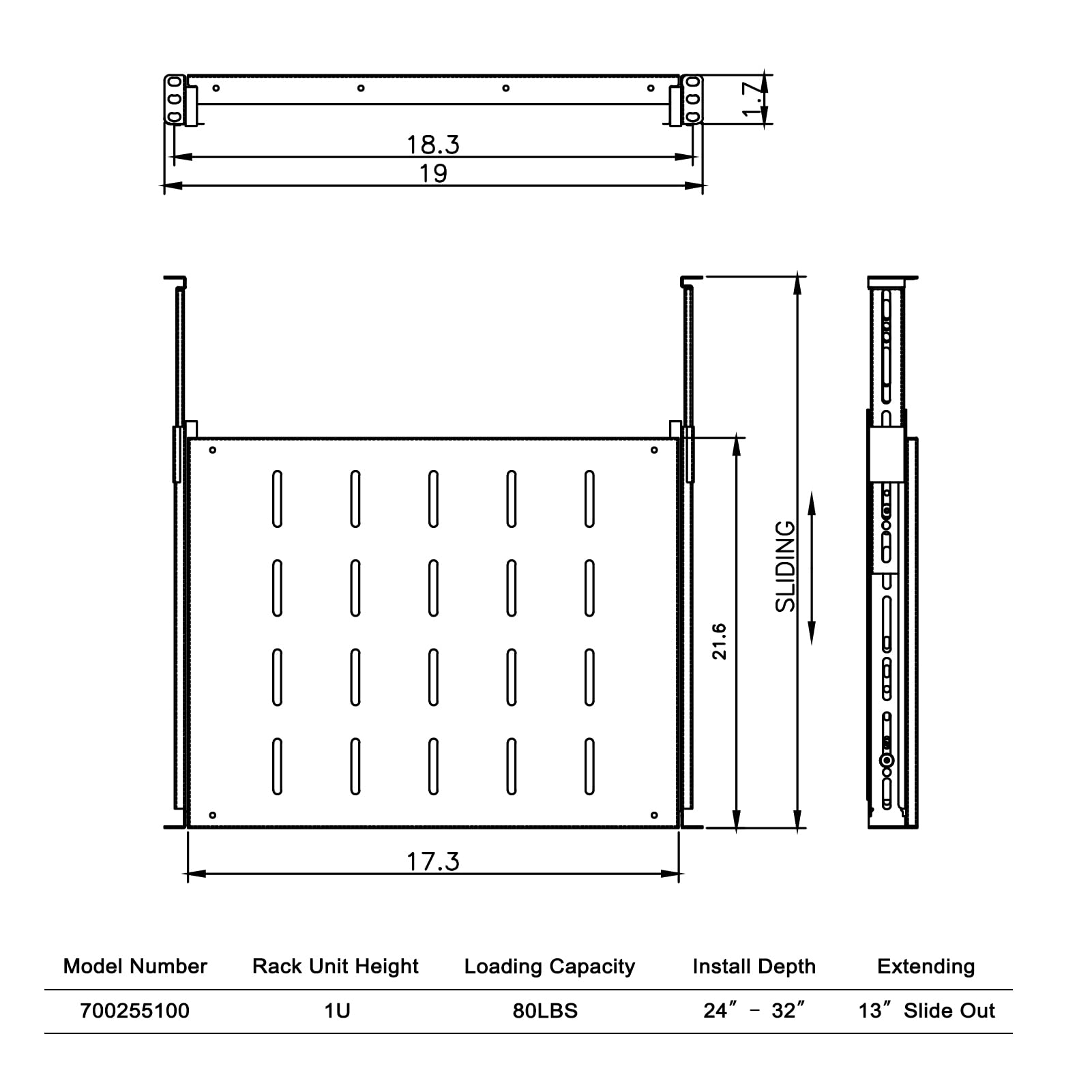 Fest Rack Server Shelf 1U 19 'Sliding' 4 Pfosten Rack Mount-Adjustable 24 '' - 32 ''