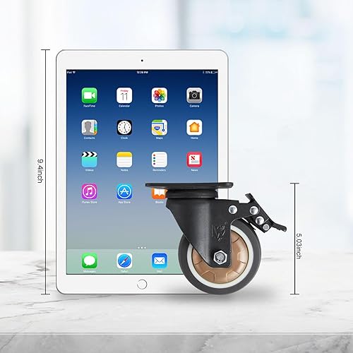 Miniatura 6 de Juego de 4 ruedas giratorias industriales de 4 pulgadas, ruedas giratorias industriales resistentes con doble freno sin ruido, ruedas de placa de