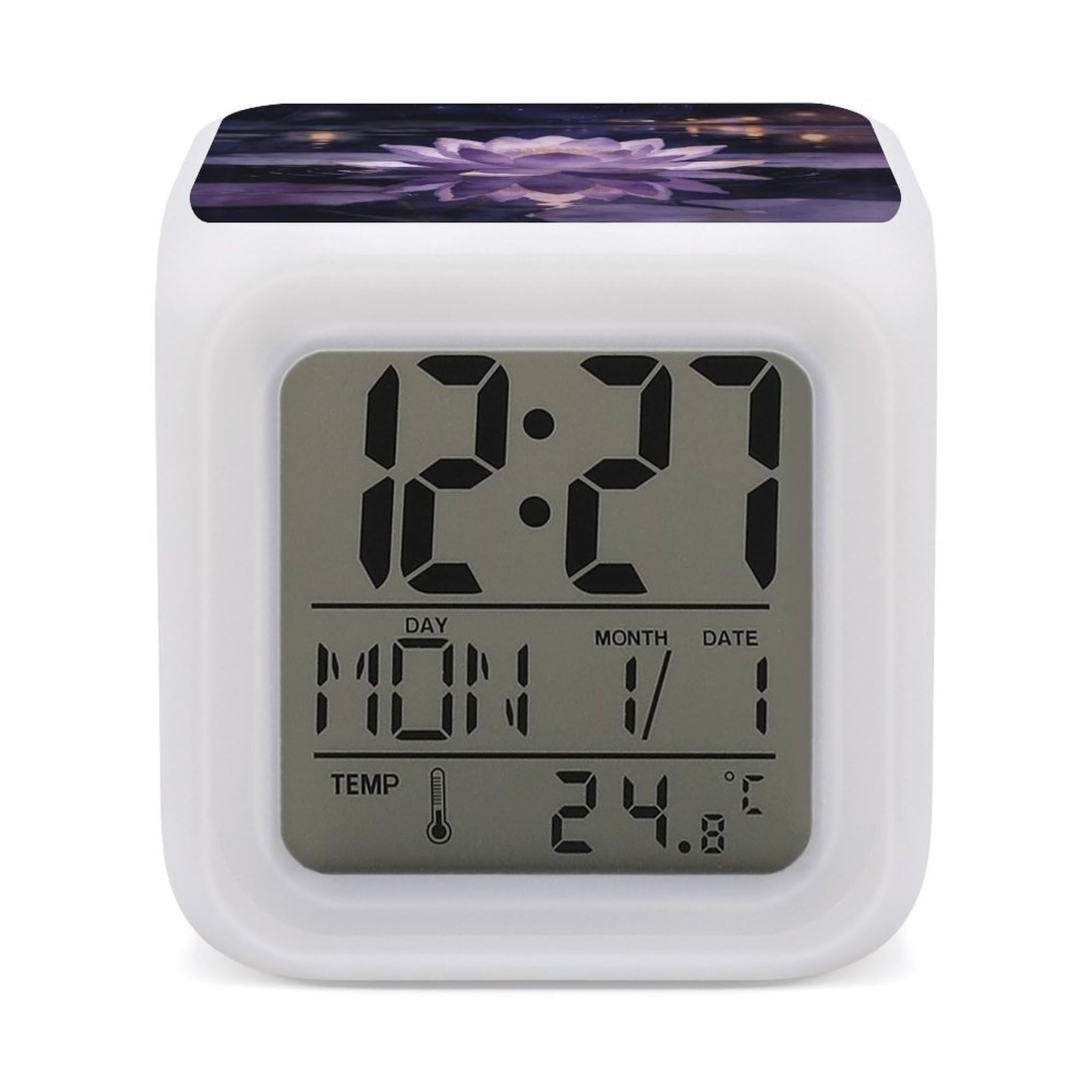 Reloj despertador nocturno de loto con termometro digital y luz infantil