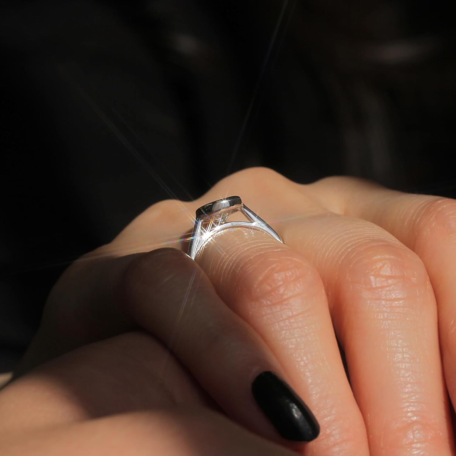 DoubleAccent Womens Sterling Silver Round CZ Bezel Solitaire Engagement Ring 7.5MM (Size 5 to 9)