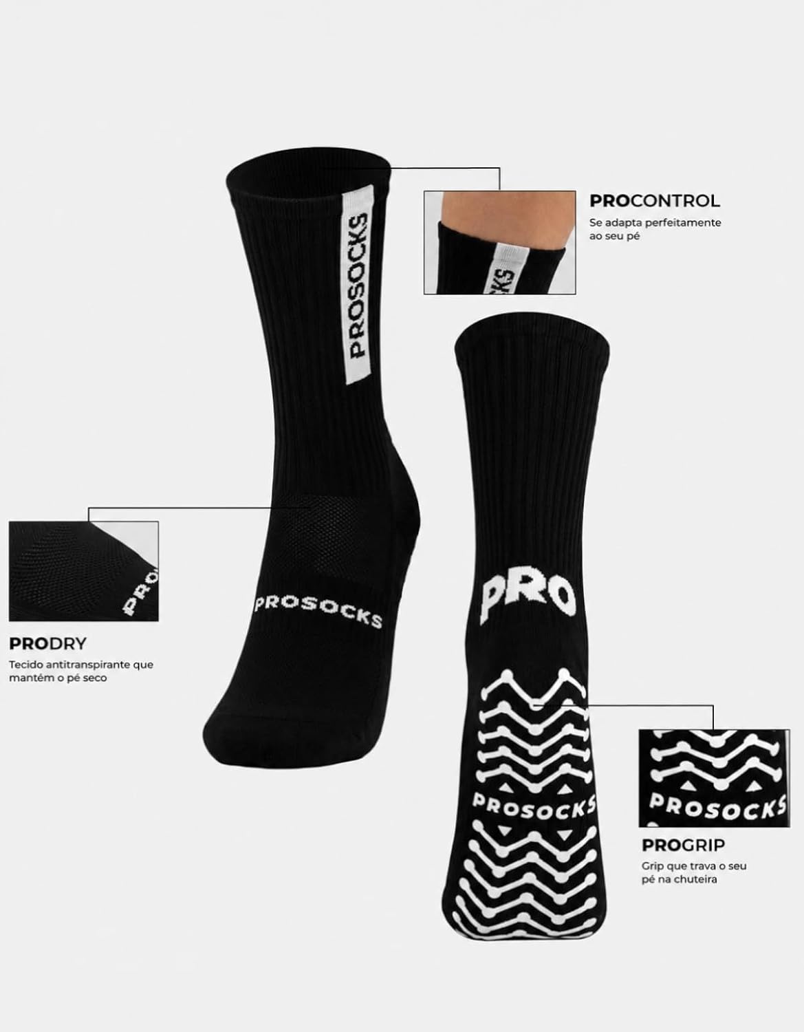 Meia Antiderrapante Futebol ProSocks® UltraGrip Cano Alto Esportiva Grip com Tecnologia Profissional para Chuteira, Alta Estabilidade e Conforto Meia Antiderrapante Futebol ProSocks® UltraGrip Cano Alto Esportiva Grip com Tecnologia Profissional para Chuteira, Alta Estabilidade e Conforto