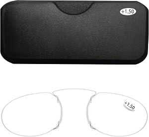 Mini Armless Reading Glasses,Ultra Thin +1.5 Strength Nose Clip Armless Reading Glasses for Men Women