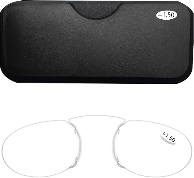 Mini Armless Reading Glasses,Ultra Thin +1.5 Strength Nose Clip Armless Reading Glasses for Men Women