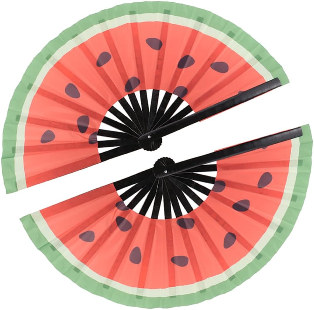 2Pcs Watermelon Folding Hand Fans Vibrant Decorative Handheld Fans for Festivals Parties Dance Performances Storage for Event Favors
