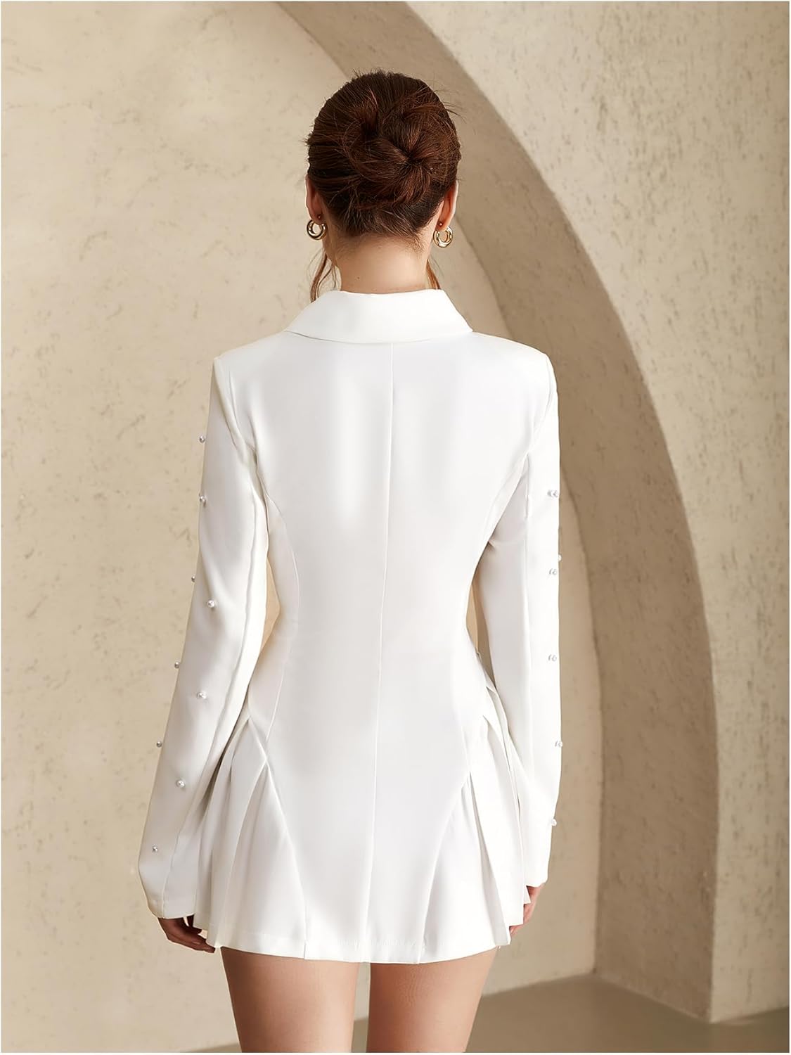 Women's Pearl Lapel Collar Blazer Dress Button Down Long Sleeve Ruffle Work Office Dressy Jackets - Image 2