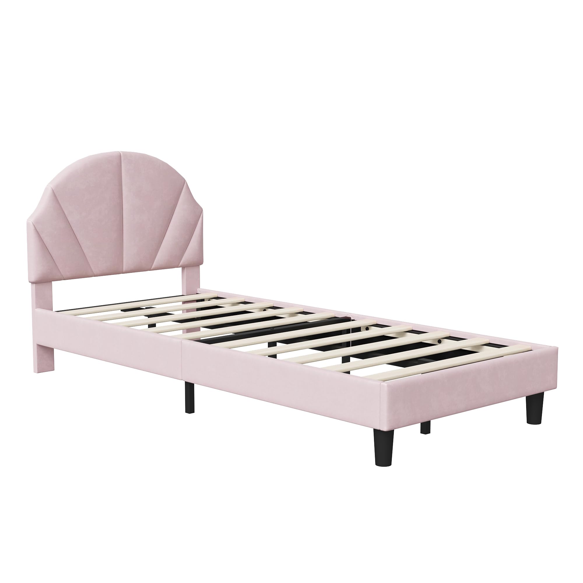 Letto Singolo Imbottito 90x200 cm con Rete a Doghe, Letto da Principessa per Bambina con Testata Regolabile Letto per Bambina 90x200 Letti per 1 Persona per Ragazza Adolescente, in Velluto