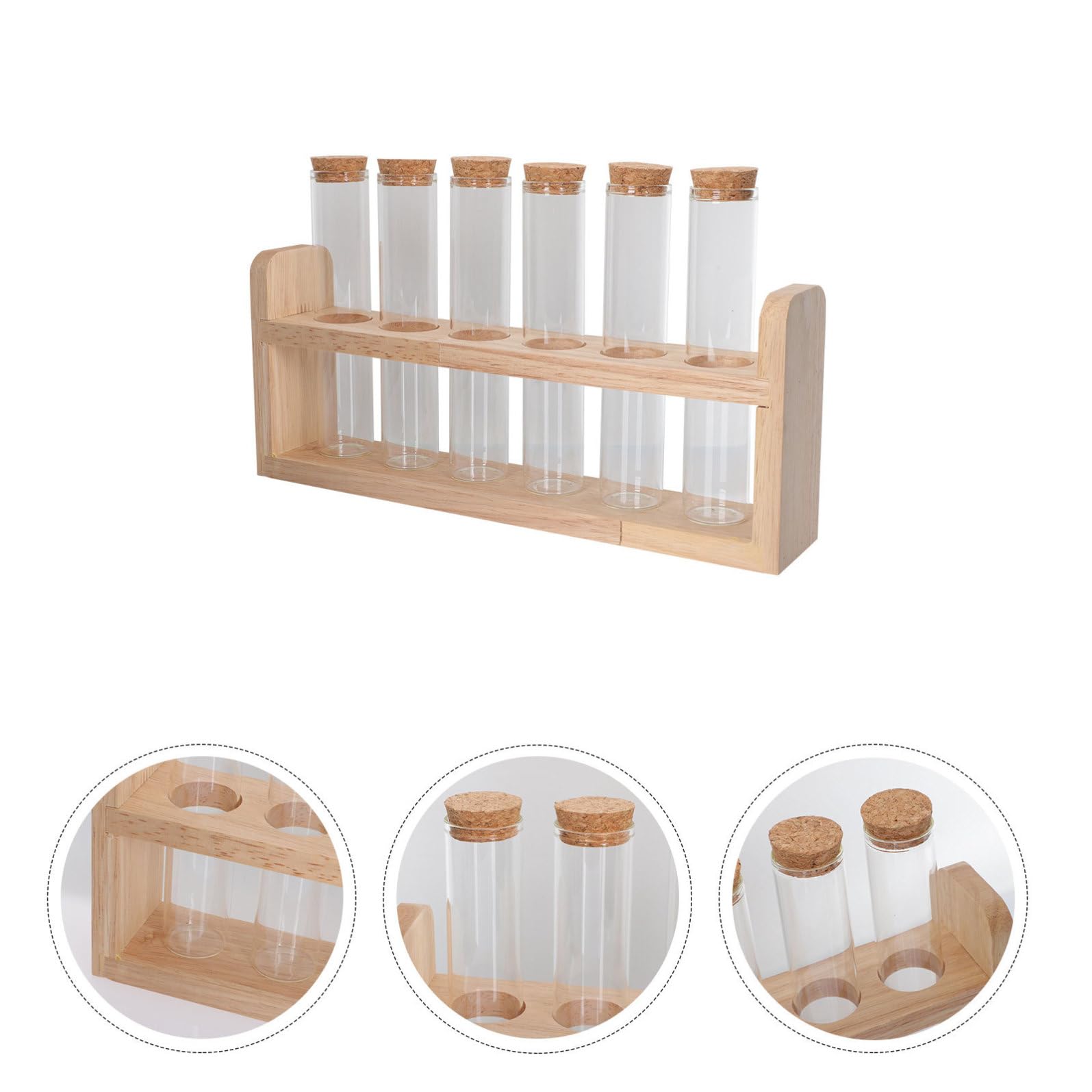 UKCOCO Porta Provette in Legno e Vetro per Cucina e Bar, Supporto Multifunzione per Conservare Ingredienti e Esporre Bicchierini Design Semplice e Chic