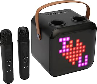 Karaoke Machine with Two Wireless Microphones, Portable Karaoke Speaker System UHF Karaoke Machine Type C Bluetooth5.0 Speaker with RGB Light for Party