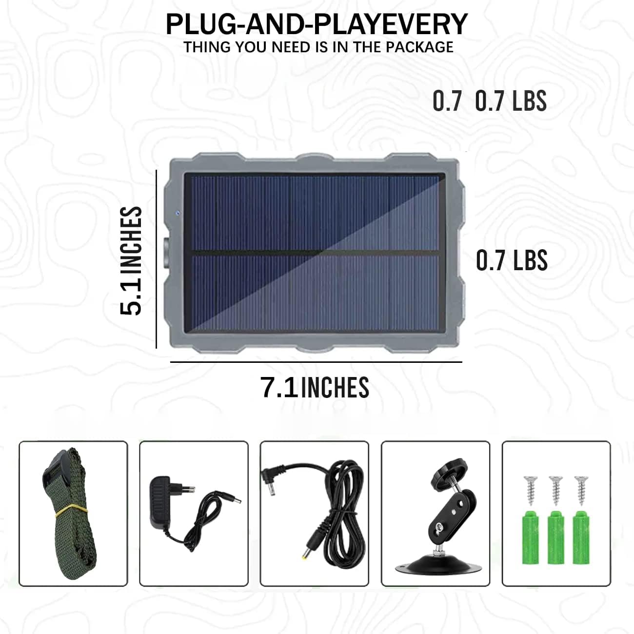 Solarpanel für Wildkamera DC 6V-12V 3000mAh Wiederaufladbarer Akku, Jagdzubehör für Wildtierkamera, für Nachtsichtkamera von 6V-12V Ausgangsanschluss 1,35 mm x 3,5 mm