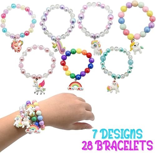 Miniatura 2 de UMEELR Paquete de 28 tarjetas de unicornio para el día de San Valentín con pulseras de arco iris para niños premios de aula regalos de fiesta de San