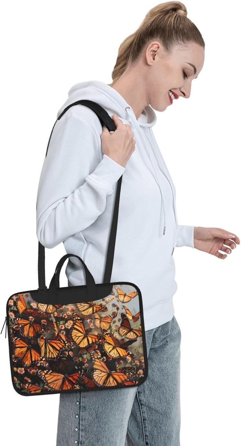 Monarch Butterflies Laptop Bag Triple Layer Protection Shockproof Crossbody Laptop Shoulder Bag for Men and Women