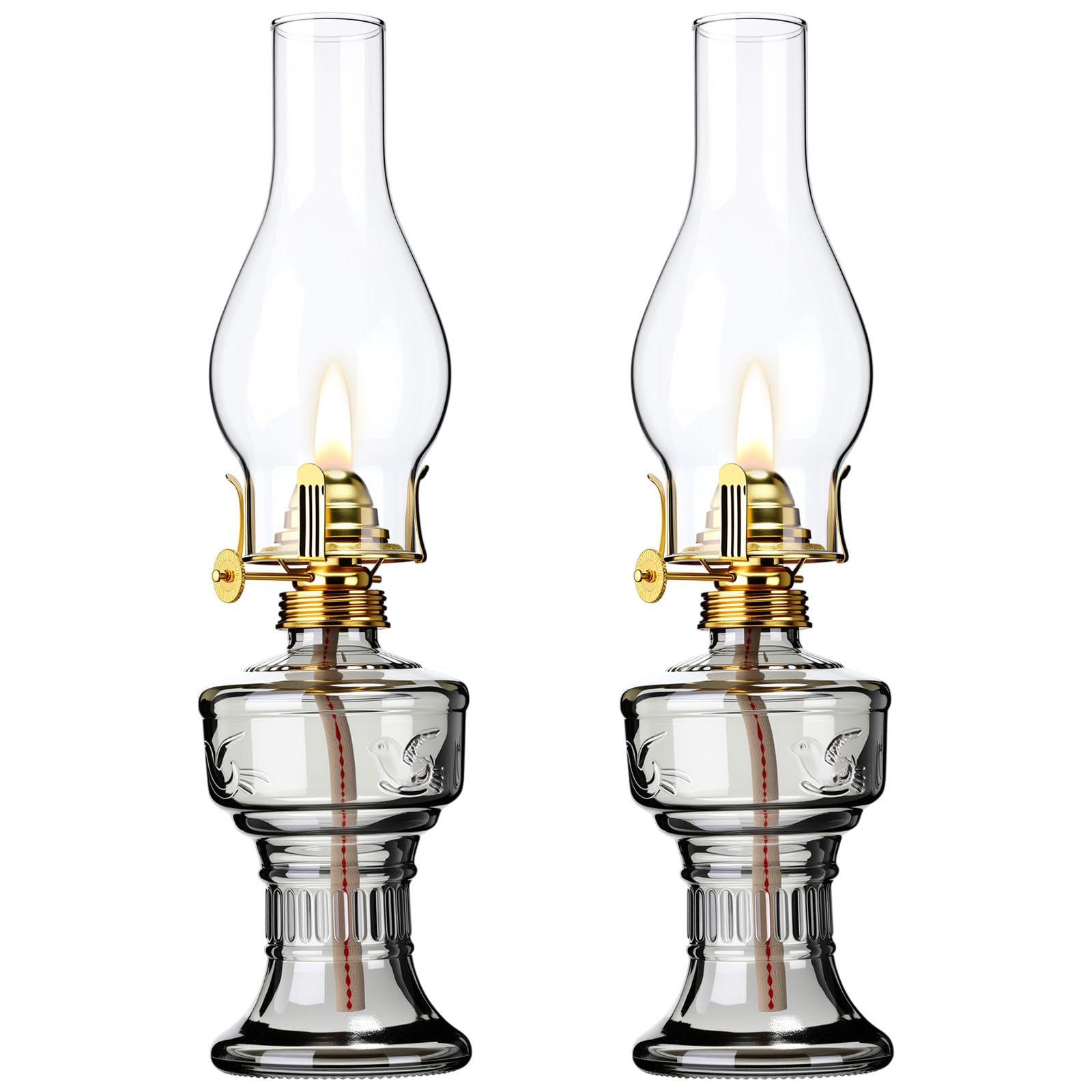 2 Pcs Oil Lamps for Indoor Use, Hurricane Kerosene Lamp, Grey