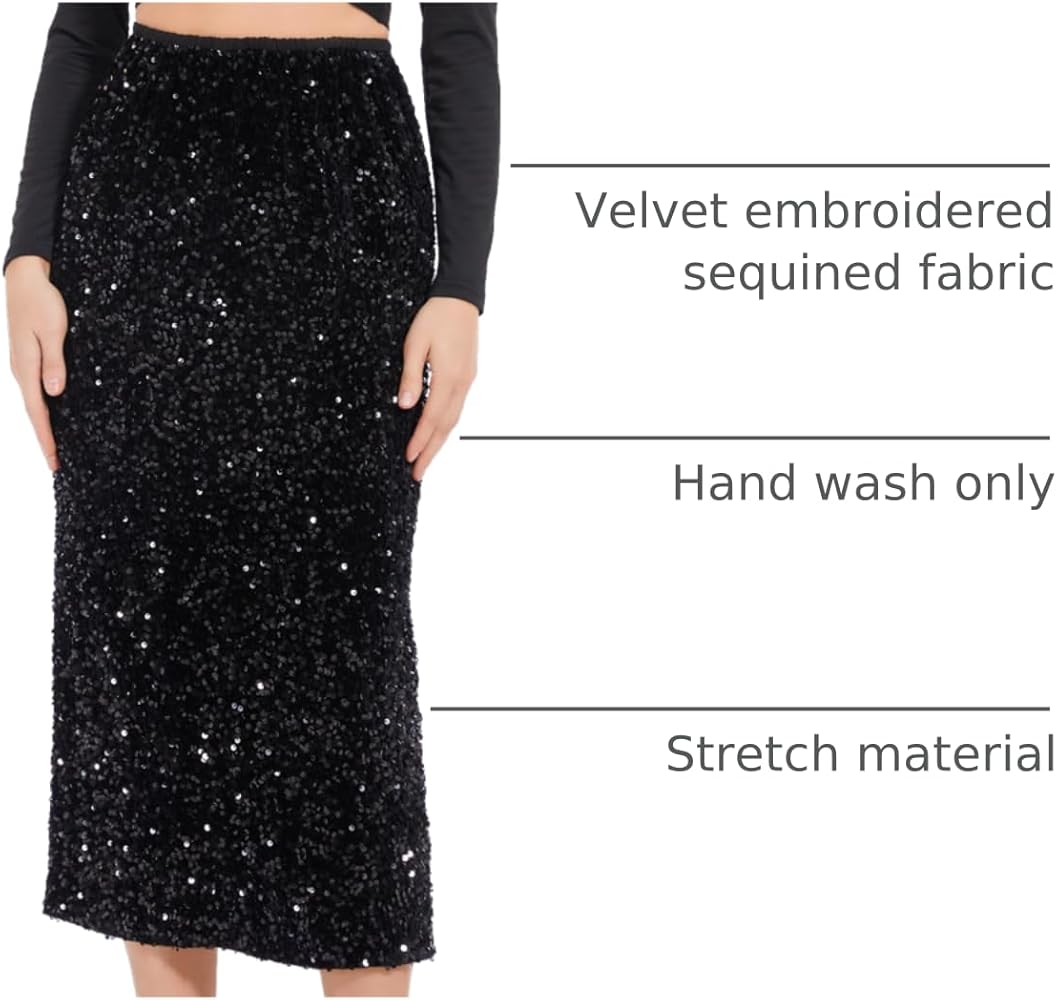 Amazon.com: Dwirapal Women's Sequin Velvet Skirt Elastic High