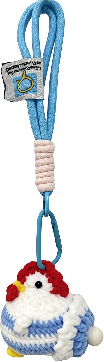 Crochet Chicken Keychain with Wristband Kawaii Squishy Stress Relief Fidget Toy Chenille Plush Pendant Bag Charm image 3