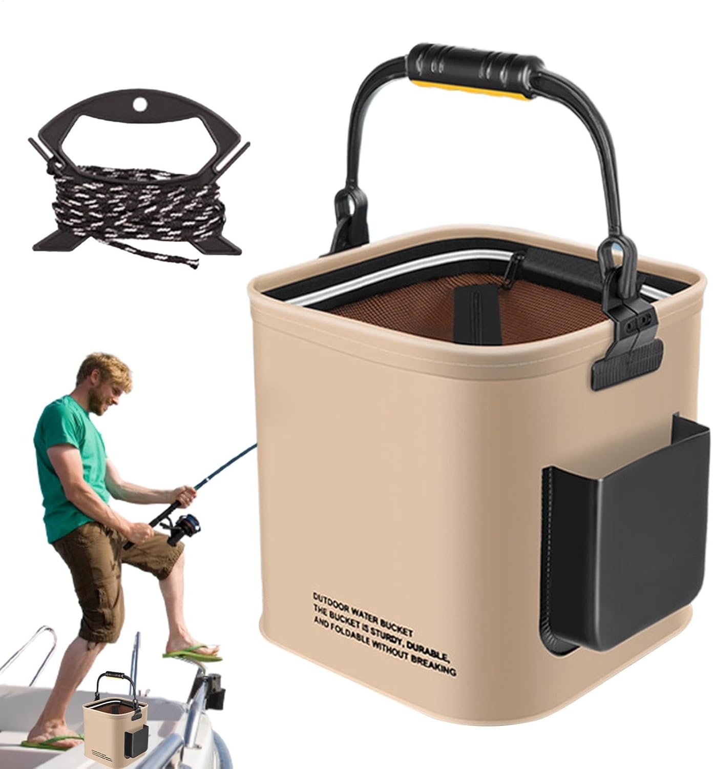 Live Fish Bucket, Handled Fishing Bucket, Foldable Basin, Portable Fish Container with Leakproof Material and Breathable Design for Indoors and Outdoor Use, 1 Piece