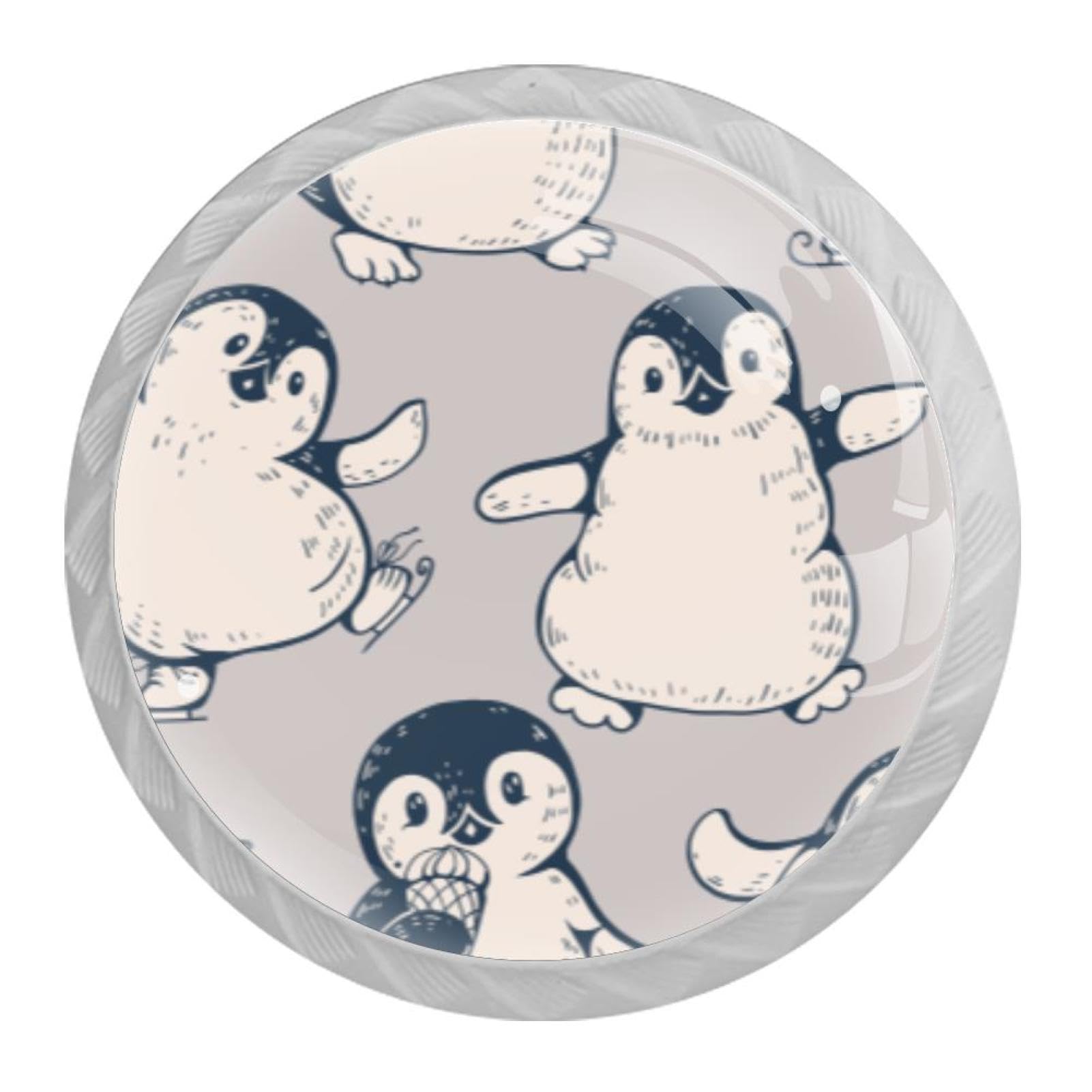 Tqmspg Multi01 4 Pieces Drawer Pulls Doodle Penguin Door Knobs Dresser Handles For Kitchen Wardrobe Cupboard Hardware Furniture
