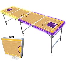 8-Foot Folding Portable Pong Table w/Optional Cup Holes & LED Lights - Los Angeles Lakeshow Basketball Court Choose Your Model