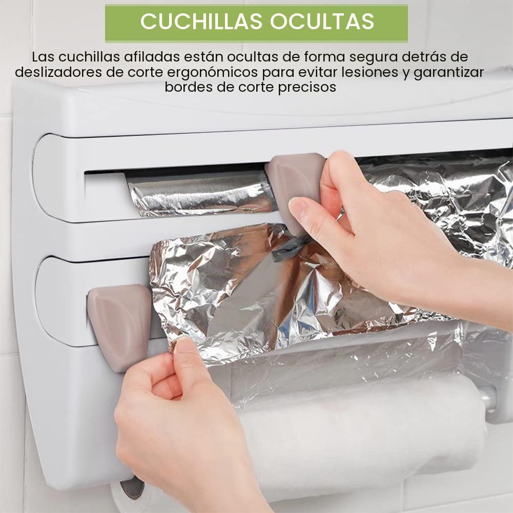 Soporte de película adhesiva de cocina, estante ergonómico para el hogar, estante de herramientas, 39 x 10 x 24 cm (blanco)