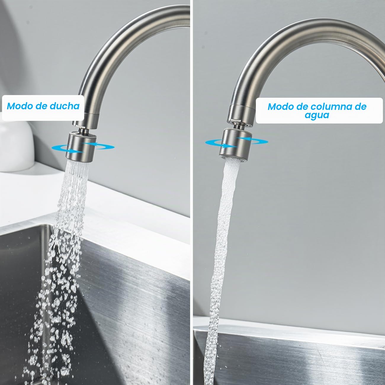 ONECE Grifo Cocina con 2 Modos, Mezclador con Rociador de Caño Giratorio