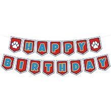 Cartoon Dog Paw Happy Birthday Banner- Cute Birthday Decorations for Boys, Cartoon Themed Happy Birthday Sign for Boys 1st 2nd 3rd Party Baby Shower