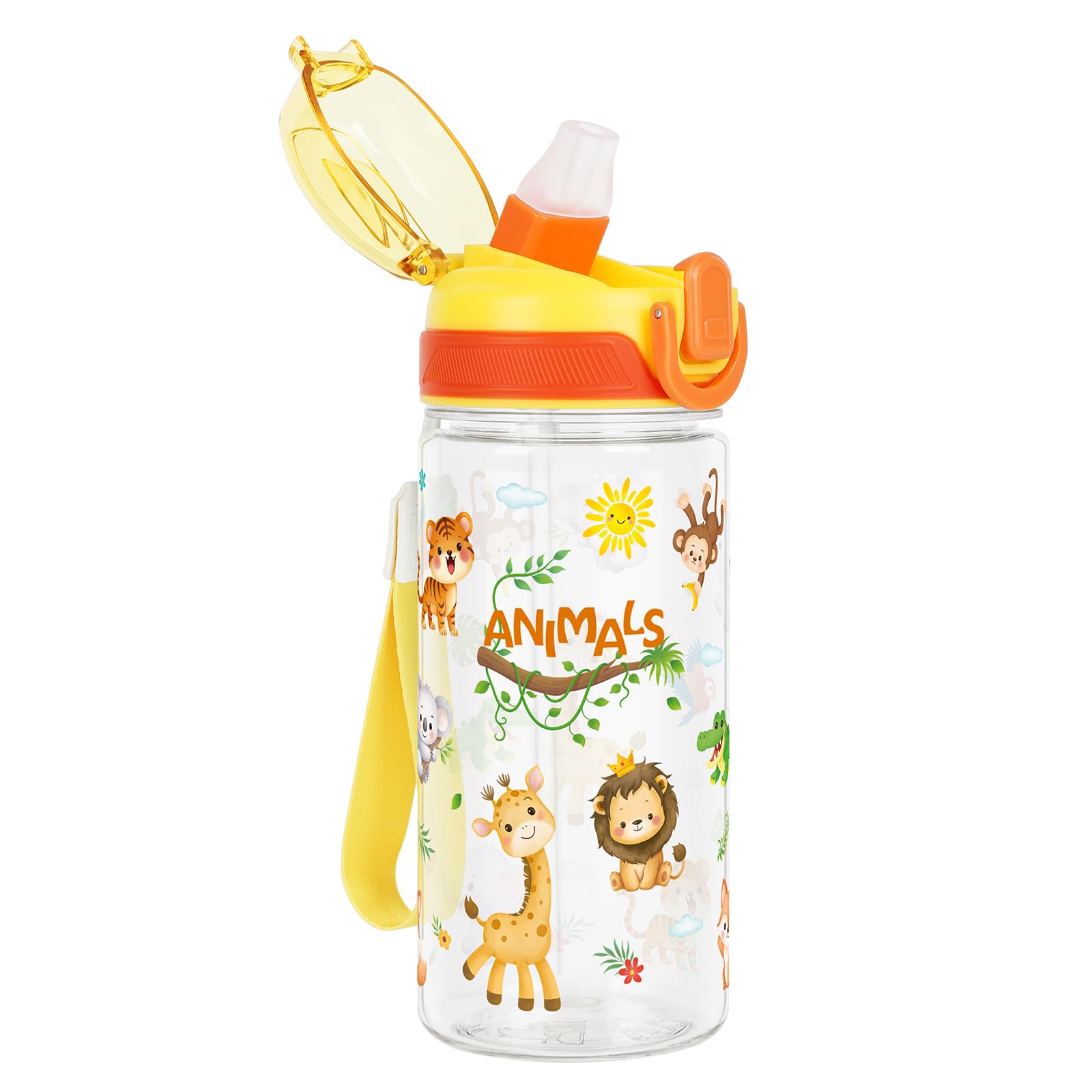 Kids Water Bottles with Straw for Girls & Boys Tritan, 480ML -Jungle Animal