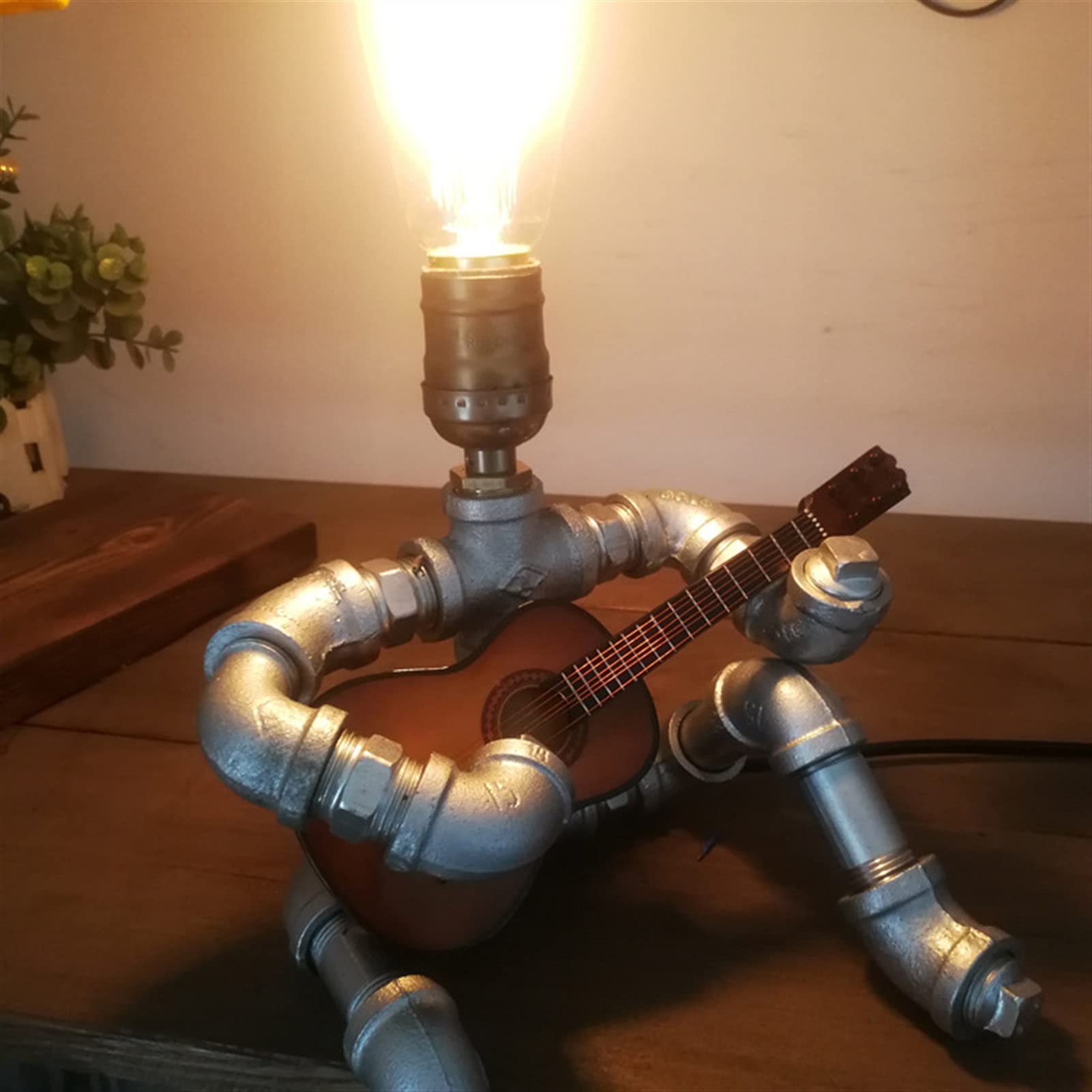 Steampunk Style Table Lamp Guitar Player, Retro Industrial Pipe Robot  Desk Lamp with Edison Bulb Lamp, Gifts for Guitar Lovers|Gift for Music