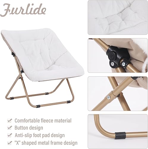 Miniatura 56 de Comfy - Silla de dormitorio plegable de gran tamaño con piel sintética suave, marco de metal, para dormitorio, sala de estar, balcón, patio,