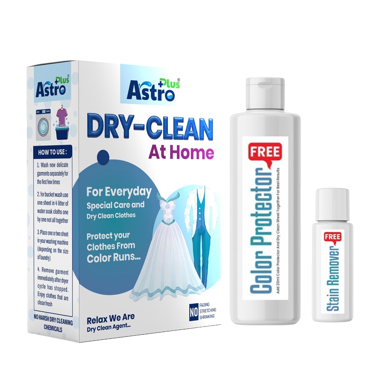 Astro Plus+ Dry Clean At Home 10 Pcs Liquid Detergent Sheet and 30ML Stain Remover, 200ML Color Protector Ultimate Protection for Silk Saree and Chiffon, Cotton, Georgette, Linen, Woolen | Combo Pack-image-30