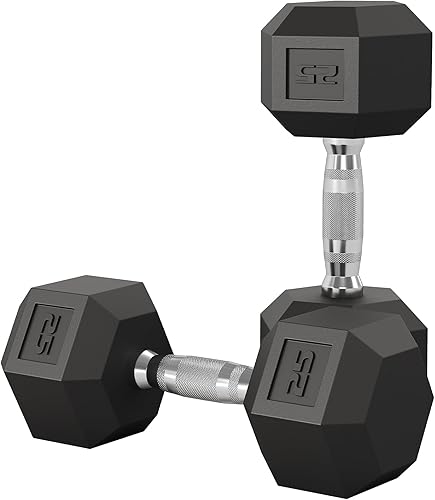 Garvee Juego de 2 mancuernas hexagonales de 5 a 50 libras, pesas de mano con núcleo de hierro fundido, revestimiento recubierto de goma y mango de