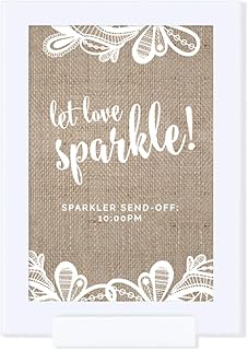 Andaz Press Burlap Lace Print Wedding Collection, Personalized Framed Party Signs, Let Love Sparkle, Sparkler Send Off, 4x6-inch, 1-Pack, Includes Frame, Custom Made Any Time