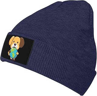 Cute Dog Holding A Globe Beanie Hat for Men Women Skull Cap Winter Knit Caps Soft Ski Hats