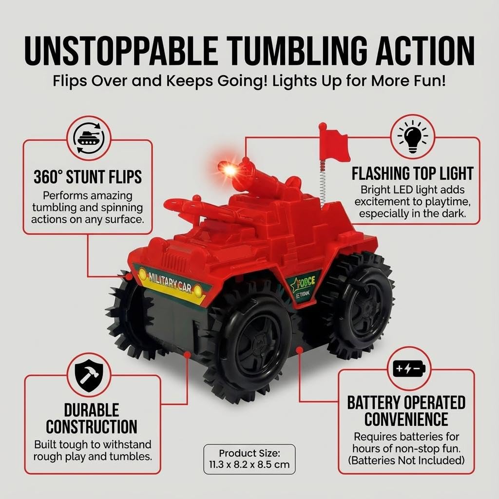 Rowan Tumbling Tank Toy for Kids, 360 Stunt Fighter with Lights, Ages 3+ 2