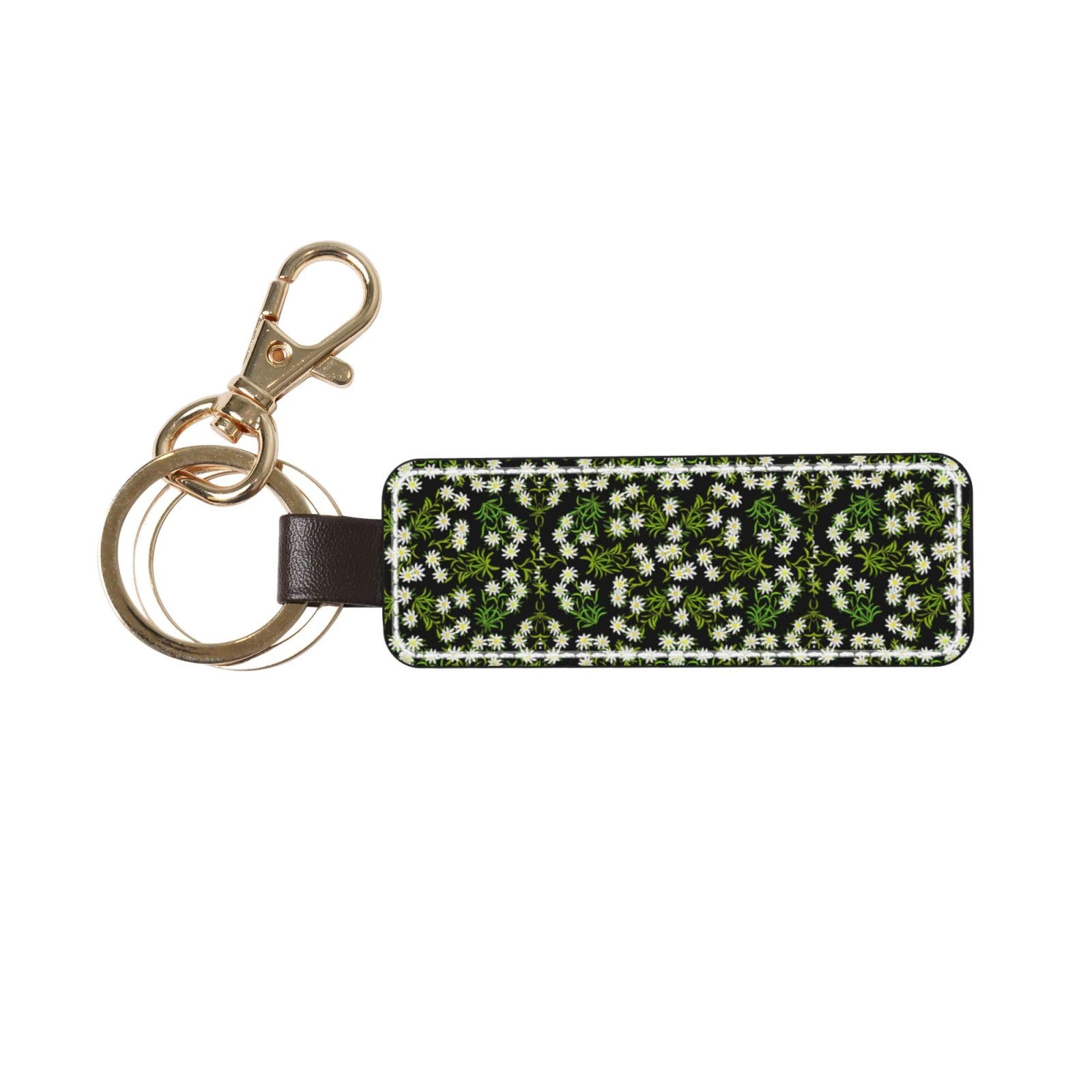 Ywsotre Unisex As Picture Swiss Alpine Edelweiss Floral, Pu Leather Keychain,Keyring Key Chain Ring Holder Organizer 1 Pc