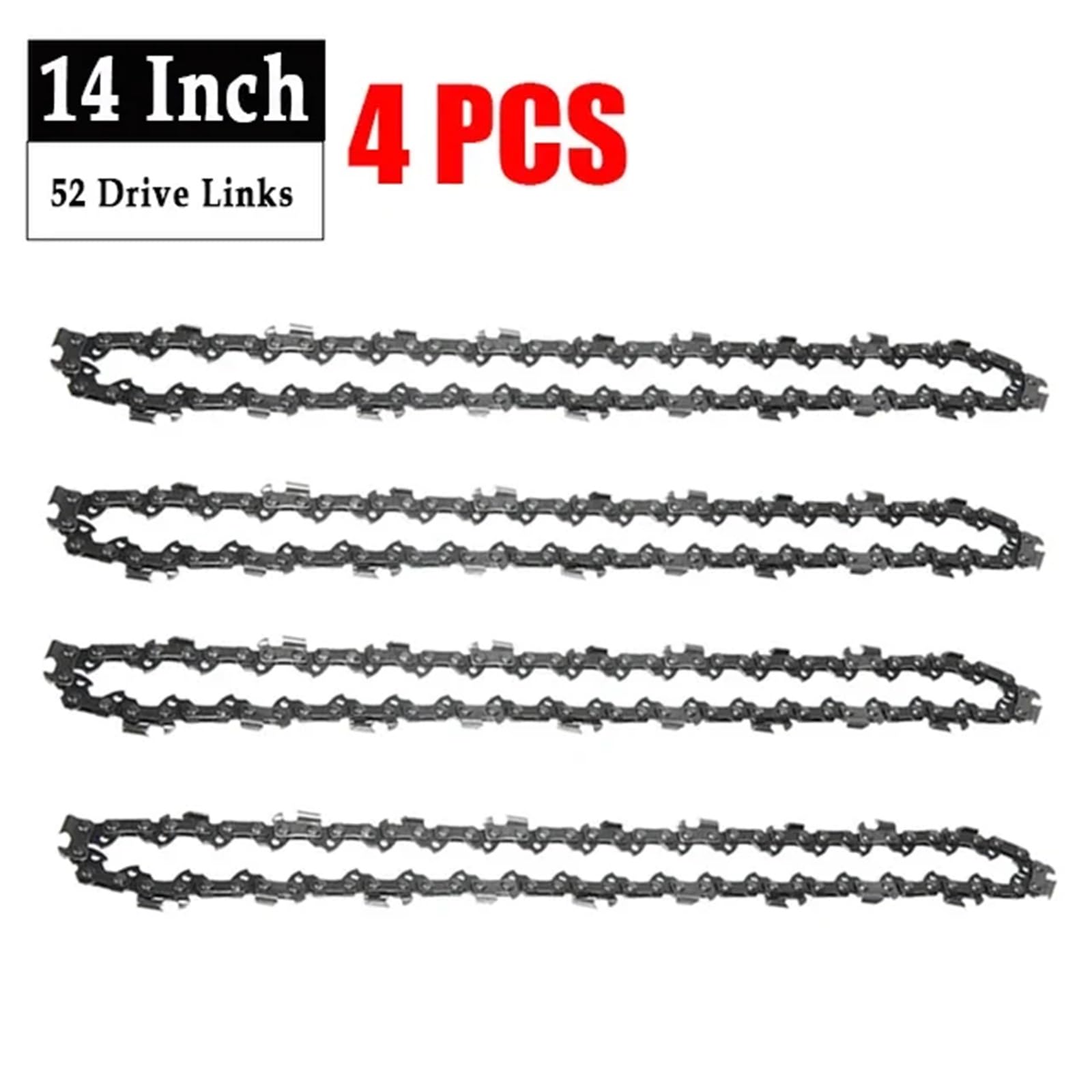 Sierra de cadena Metal 14 pulgadas, 52 eslabones transmisión, motosierra 3/8, alicates para el hogar, accesorios corte madera Cadena de corte de madera(14inch-4pcs)