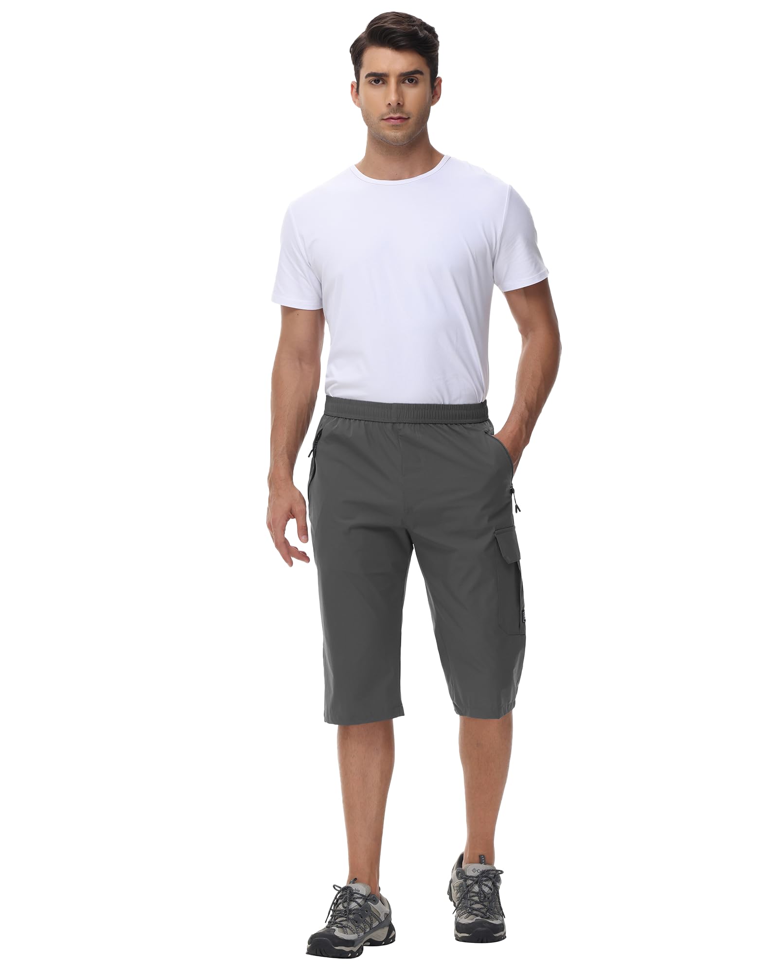 NANAMEEI Pantalones cortos 3/4 para hombre, resistentes al agua, cargo al aire libre, pantalones cortos de senderismo para hombre, elásticos, trekking, MTB, pantalones largos de verano Serren