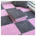 DSJBGSS Playmat 10 Pcs Plush Foam Floor Mat with Border, Fluffy Carpet Squares, Shaggy Interlocking Carpet Tiles, Area Rug Puzzle Play Mat for Parlor Bedroom(Gray+Pink)