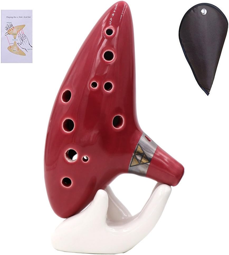 Ocarina Instrument 12 Hole - Ocarina Zelda Alto C - Ocarina of Time with Songbook, Bag, Rope and Hand Care - Gift for Children, Beginners/Zelda Fans (Red)