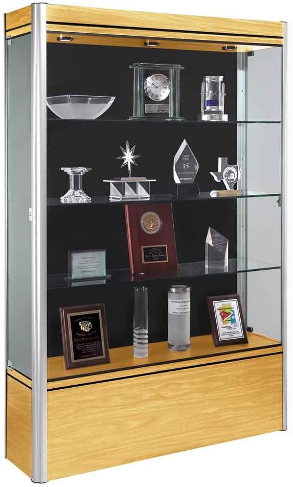 Contempo Series Lighted Floor Display Case Base Color: Cherry, Frame Color: Satin, Case Backing: White : Toys & Games