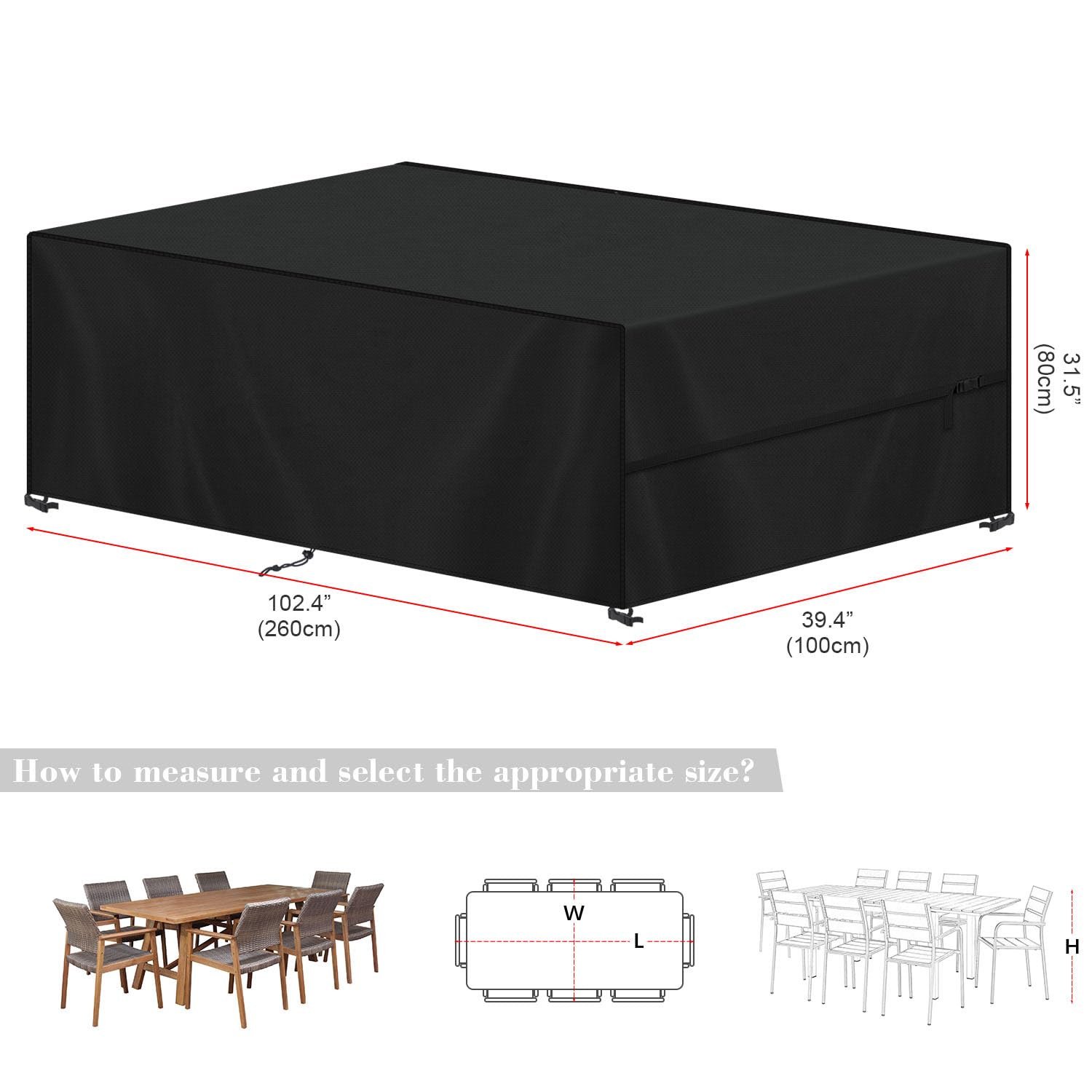 SIMPHAUS Large Garden Furniture Covers Waterproof Garden Table Covers with Drawstring,420D Heavy Duty Outdoor Patio Table Covers,Patio Set Cover for Garden Table and Chairs,Rattan Sofa 260x100x80cm - Image 2