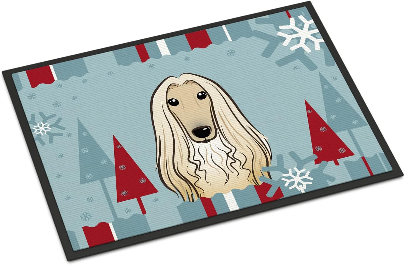 Caroline's Treasures BB1740JMAT Winter Holiday Afghan Hound Doormat 24x36 Front Door Mat Indoor Outdoor Rugs for Entryway, Non Slip Washable Low Pile, 24H X 36W