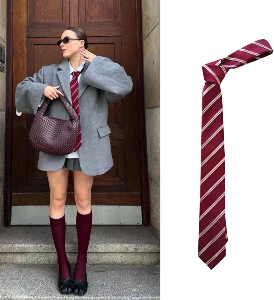 Unisex Striped Tie Classic Burgundy Striped Tie, Diagonal Pattern, Formal Neckwear