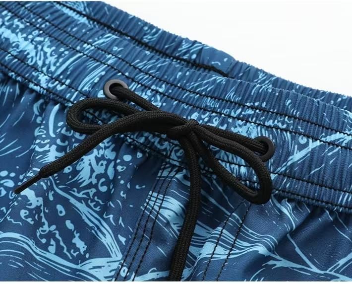 Men's Swimwear Quick Dry Drawstring Ocean Wave Print with Pockets Casual Hawaiian Oceanside Surfing Beach Swim Shorts3