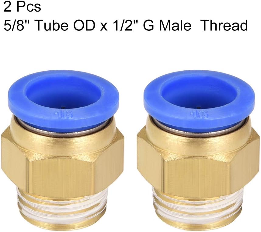 sourcing map Straight Pneumatic Push to Quick Connect Fittings G1/2 Male x 16mm Tube OD 2pcs, Gold Tone, Blue, G1/2 x 16mm - Image 4
